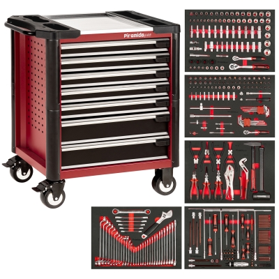 Carro de herramientas con dotación Profesional. 7 cajones. 324 Piezas. Piramide PRO® Black Series (Reacondicionado)