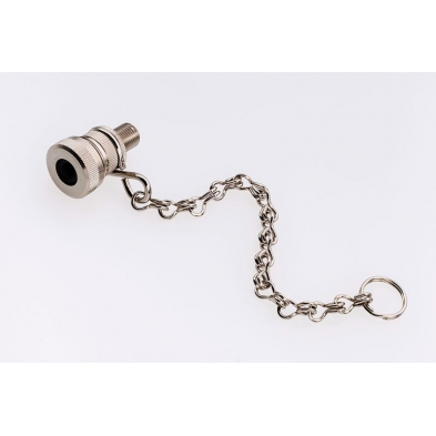 Adaptador Schrader a Dunlop con cadena. Permite inflar bicicletas con compresores de coche.