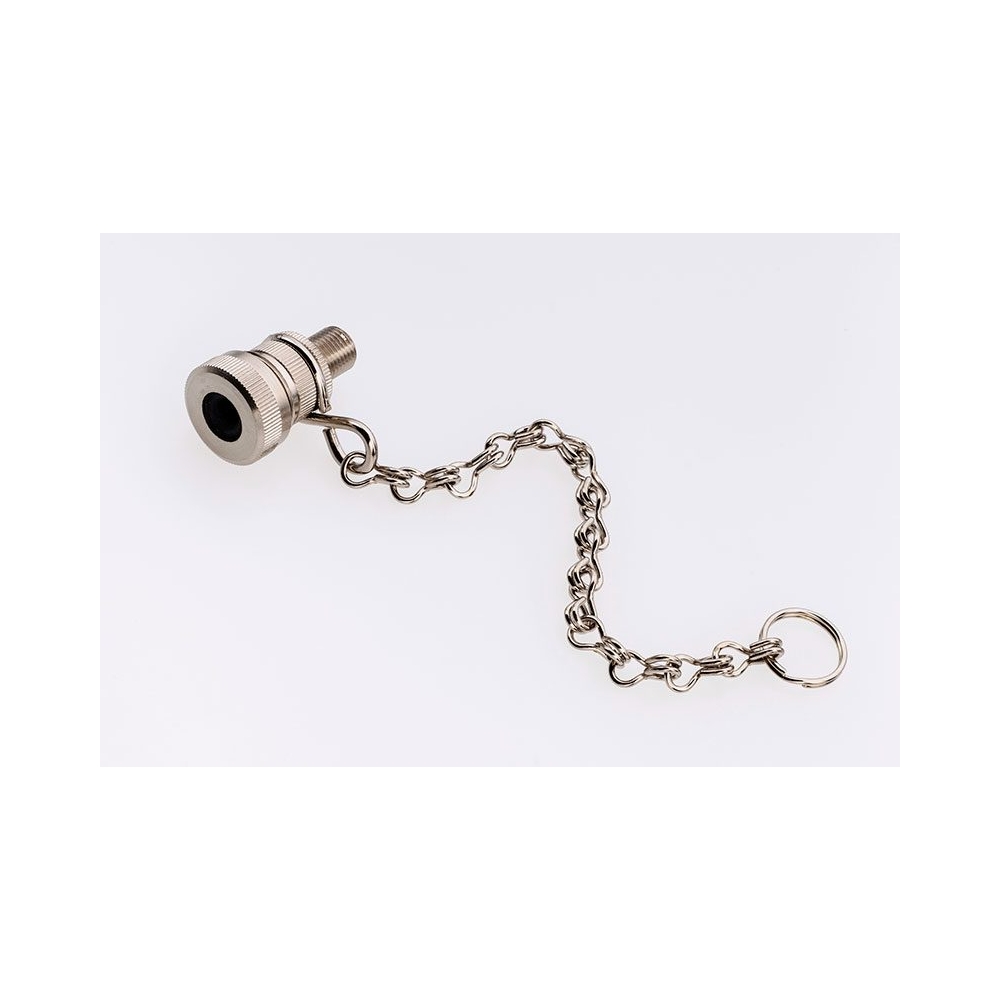 Adaptador Schrader a Dunlop con cadena. Permite inflar bicicletas con compresores de coche.