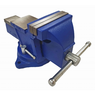 Tornillo de banco 100 mm base giratoria acero forjado taller profesional.