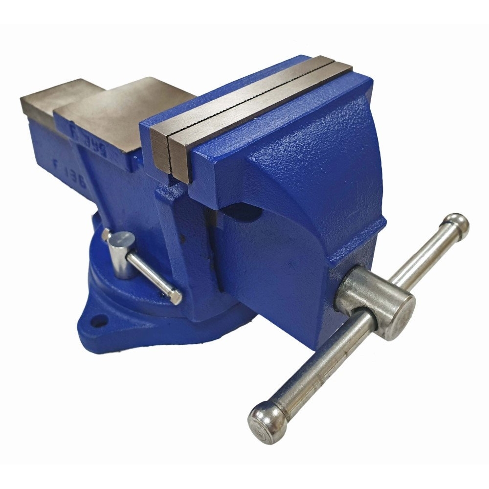 Tornillo de banco 100 mm base giratoria acero forjado taller profesional.