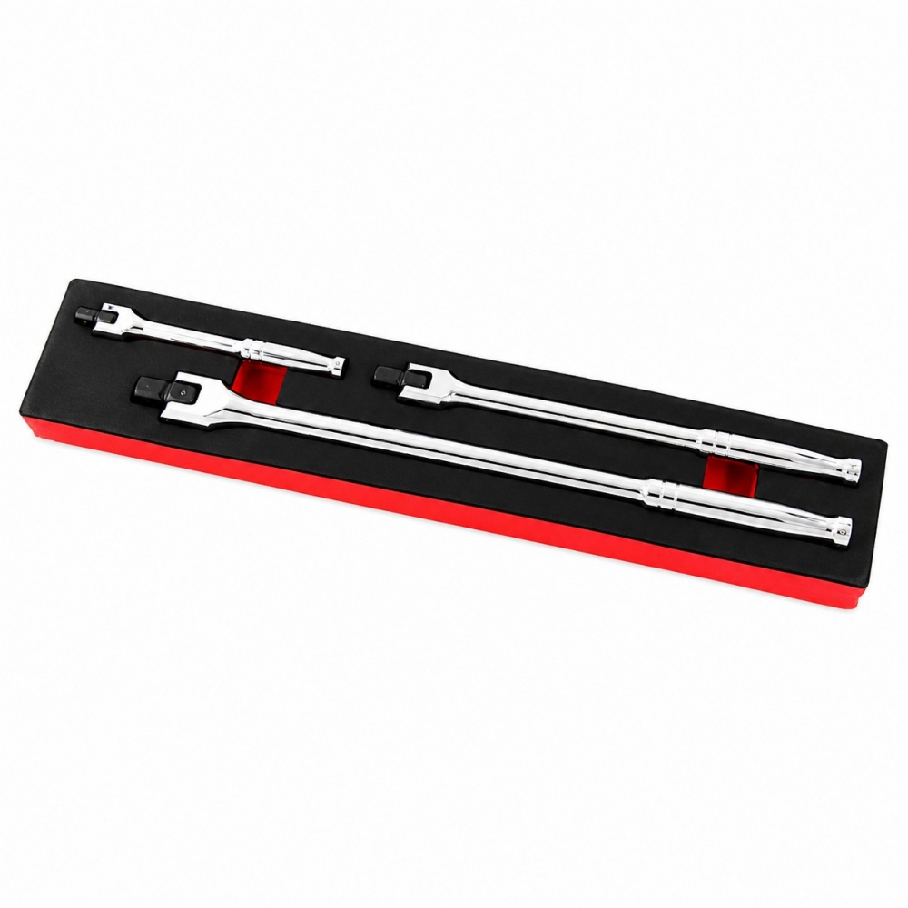 Juego de 3 manerales articulados 1/4",  3/8",  1/2" en bandeja EVA taller.