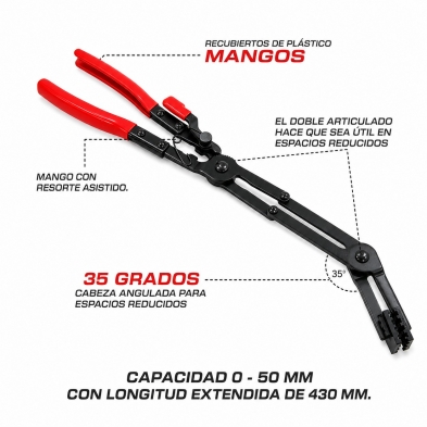 Alicates para abrazaderas en ángulo o pinza para manguitos angulada.