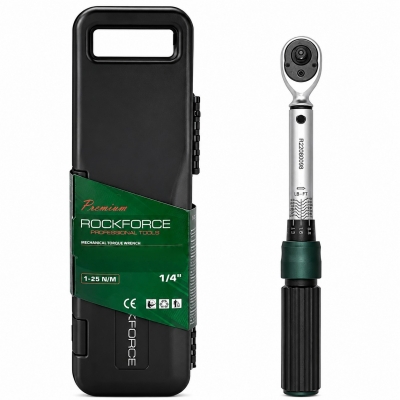 Maletín profesional con llave dinamométrica 1/4” 1–25 Nm, diseño compacto y resistente para taller y mecánica fina.