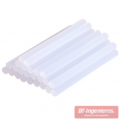 Pack de barras de silicona transparentes de 7,4 x 100 mm apiladas sobre fondo blanco