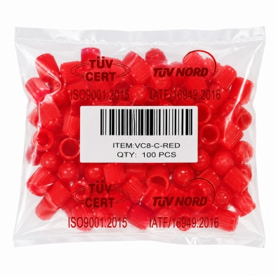 Bolsa de 100 unidades tapones rojos para válvulas de plástico.