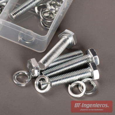 Tornillos hexagonales métricos con arandelas de presión para fijaciones de taller y bricolaje