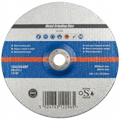 Disco de desbaste para metal 230x6x22,23 mm con centro hundido y certificación OSA