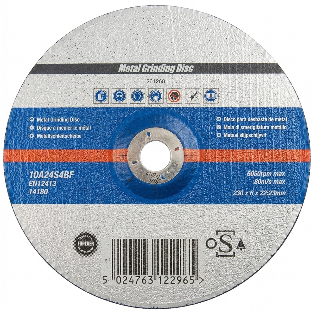 Disco de desbaste para metal 230x6x22,23 mm con centro hundido y certificación OSA