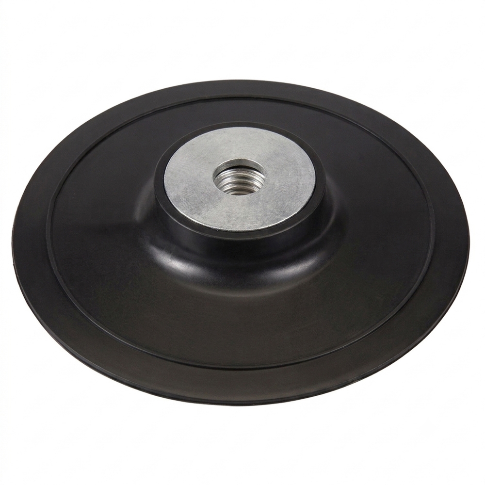 Plato soporte para discos de fibra 115 mm con rosca M14 y cuerpo negro de ABS para amoladora