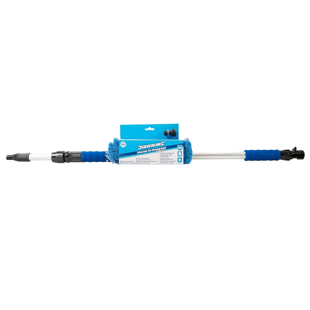 Cepillo lavacoches telescópico Silverline con paso de agua, conexión rápida y mango extensible