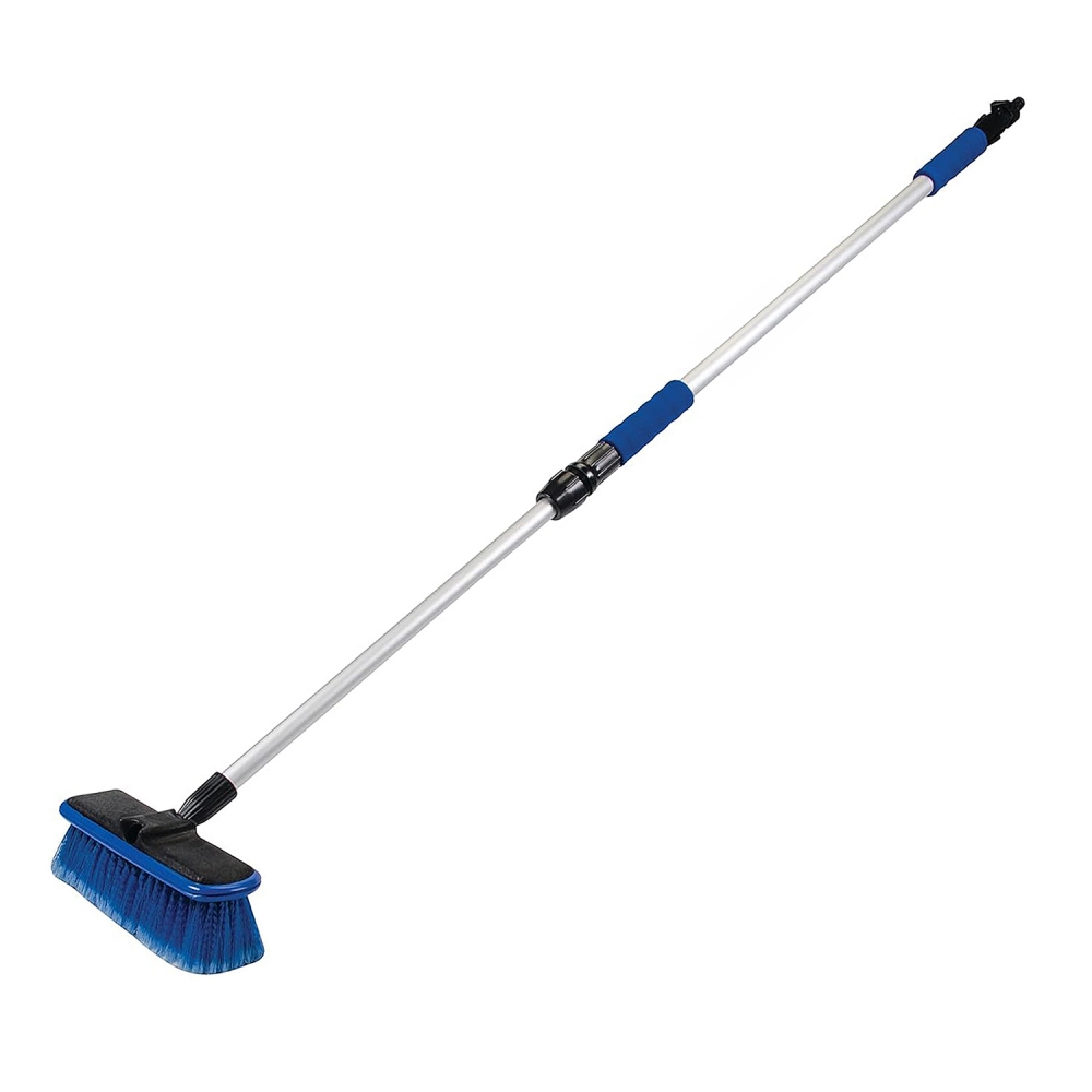Cepillo telescópico para lavar coche Silverline con mango de aluminio, cerdas suaves y cabezal azul