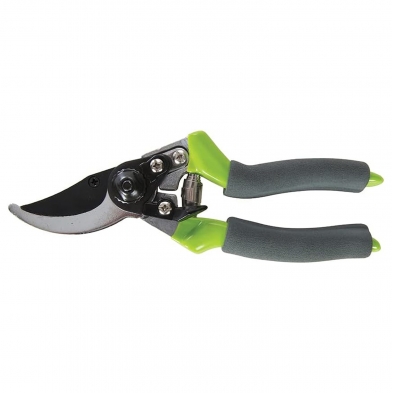 Tijeras de podar bypass de 220 mm con mangos soft grip y hoja curva para cortes limpios