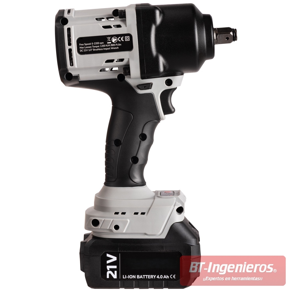 Vista posterior de la pistola de impacto Brushless con batería de litio de 4,0 Ah