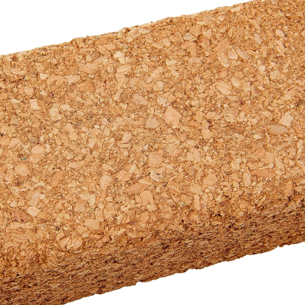 Detalle de taco de lijado de corcho 110 x 60 x 30 mm con textura natural para papel abrasivo
