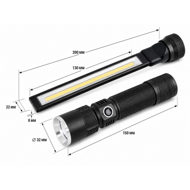 Dimensiones de la Linterna LED 2 en 1 Magnética 350 Lúmenes | ULTRA Potente de alto Alcance 150 Metros