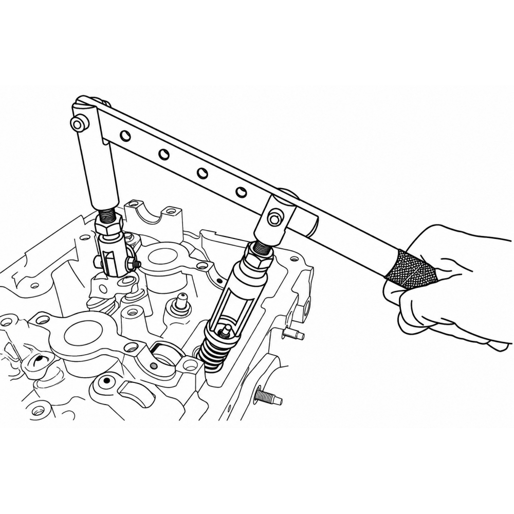 Imagen de uso Juego Compresor de Muelles de Válvula para Culata Montada 24-35 mm.