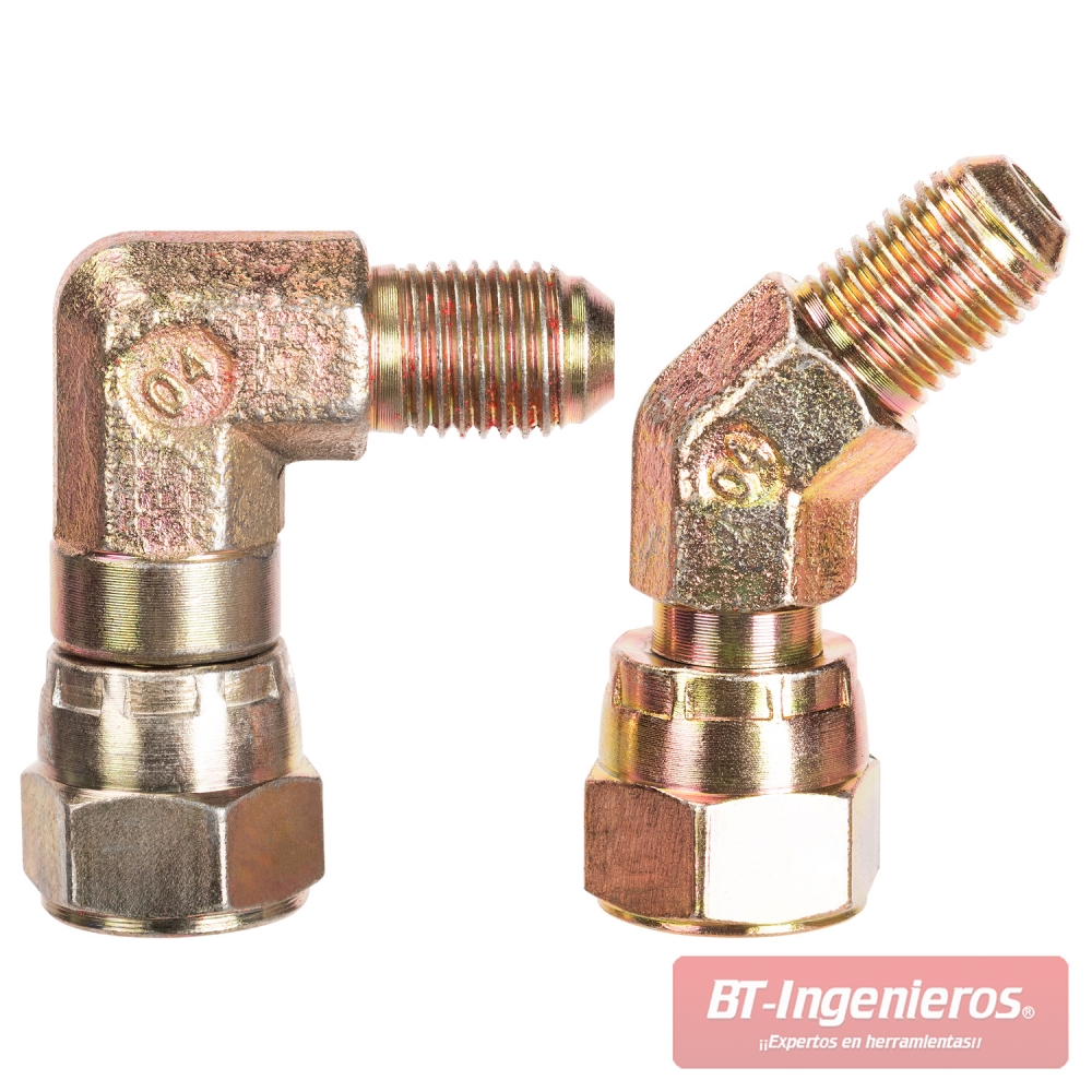 Adaptadores angulares metálicos de 45° y 90° para conexión del comprobador hidráulico de frenos