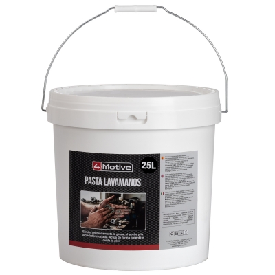 Cubo de pasta lavamanos profesional 4-Motive de 25 L con etiqueta frontal, tapa y asa metálica