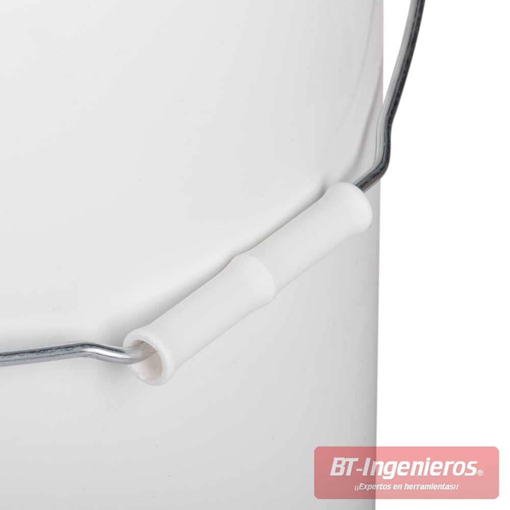 Detalle del asa metálica con empuñadura blanca del cubo de pasta lavamanos profesional 4-Motive
