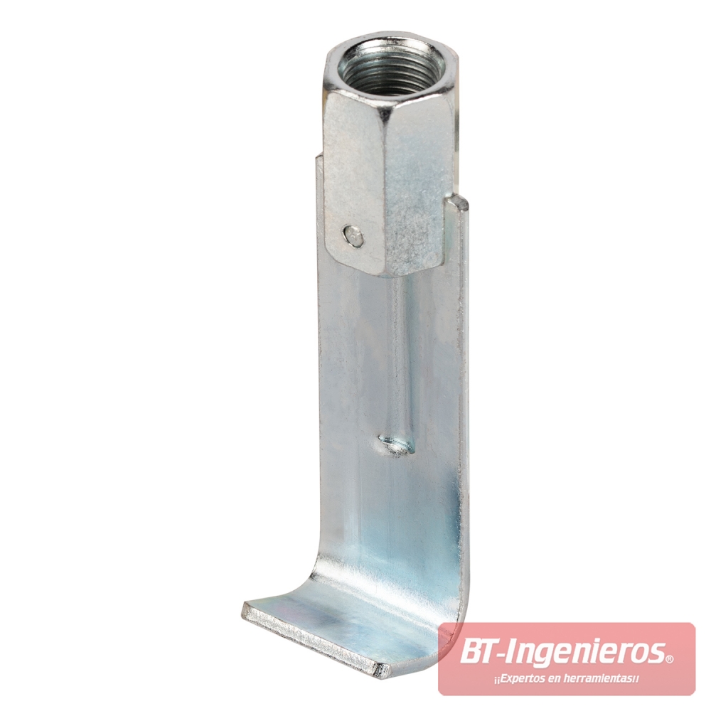Detalle de un útil angular tipo garra o apoyo para martillo de inercia desabollador