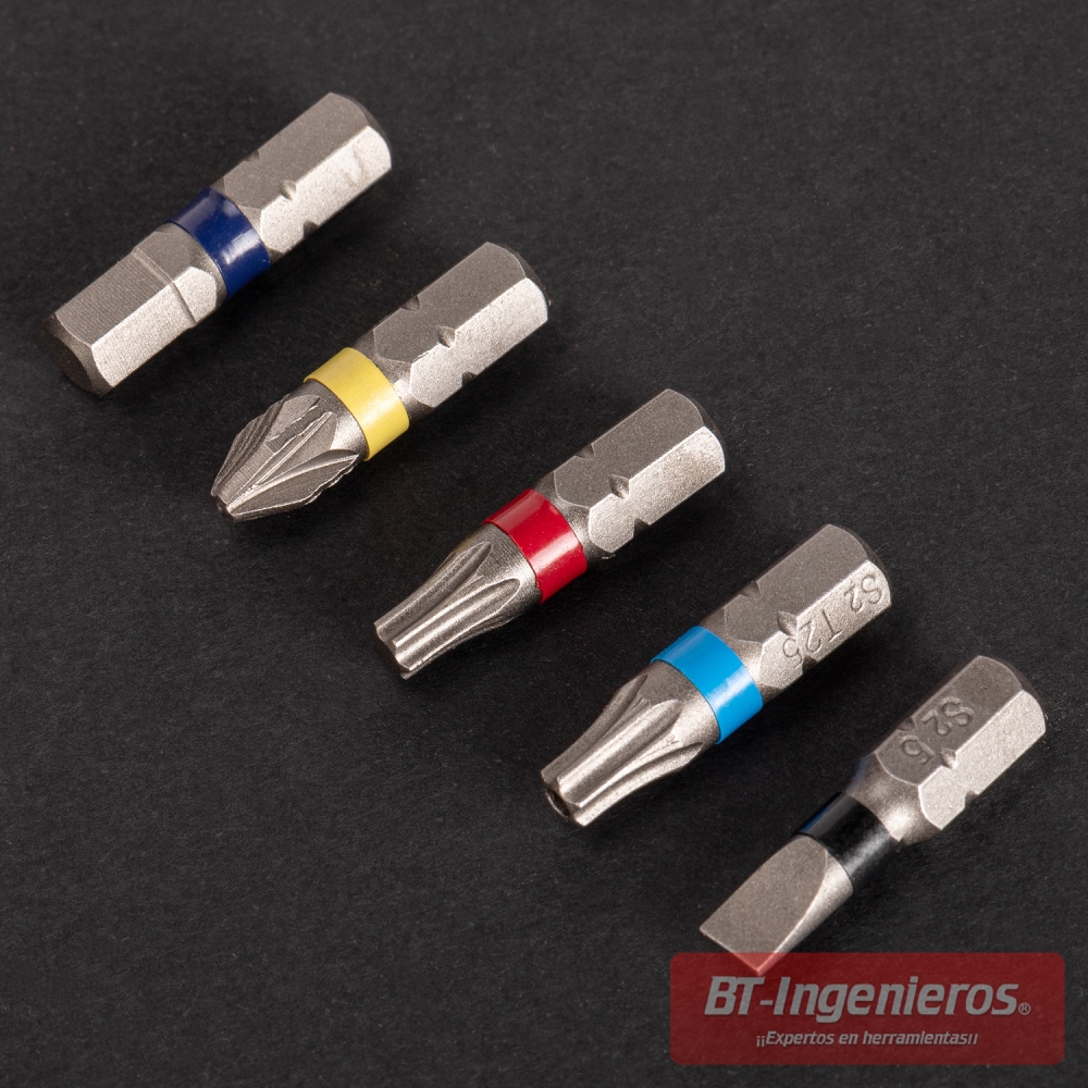 Detalle de puntas planas, Phillips, Torx y Torx de seguridad del juego de puntas S2