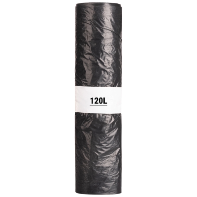 Rollo de 25 bolsas de basura negras de 120 litros y 23 micras