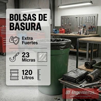 Bolsas de basura 120 litros y 23 micras para uso profesional en taller