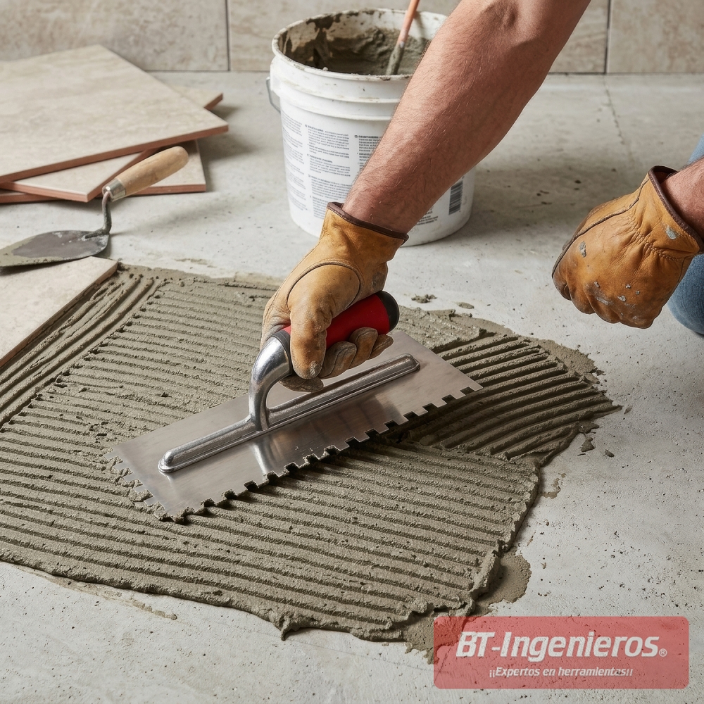 Llana dentada 8 mm peinando adhesivo para colocación de baldosas