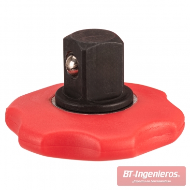 Detalle del cuadradillo macho de 1/2" con bola lateral de retención para conectar vasos y accesorios compatibles.