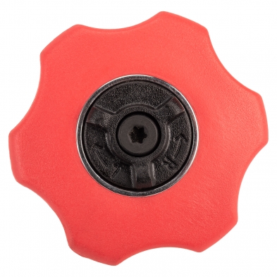 Vista frontal de la mini carraca de palma 1/2" con cuerpo circular lobulado y selector reversible L/R.