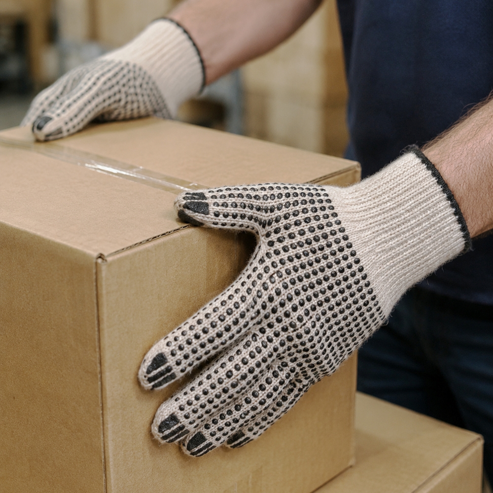 Guantes con puntos de PVC para manipulación de cajas