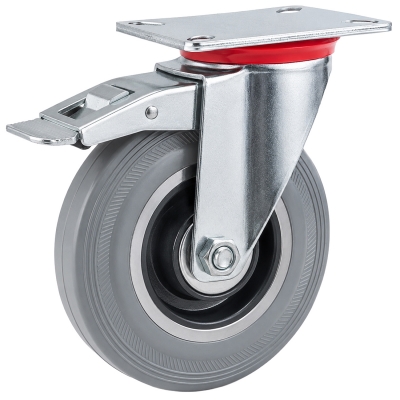 Rueda de goma 12,5 cm con placa y freno para carro