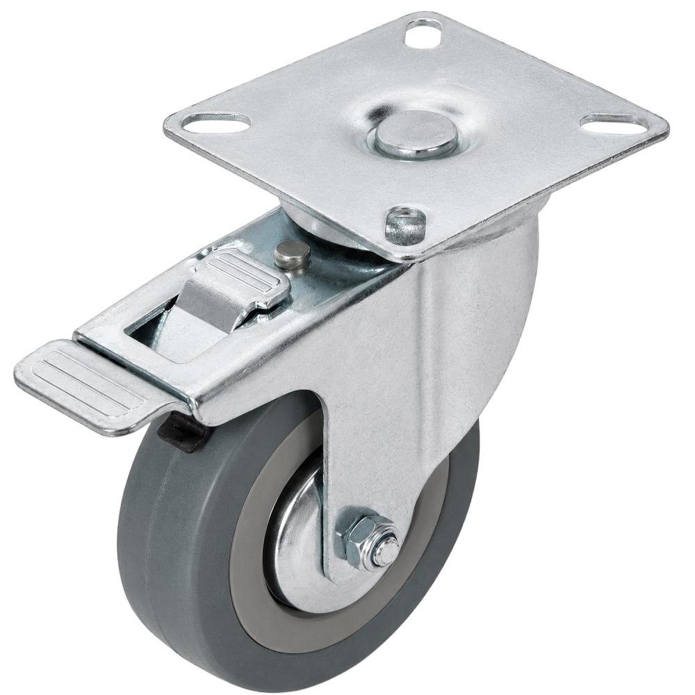 Rueda de goma con freno 7,5 cm 50 kg con placa