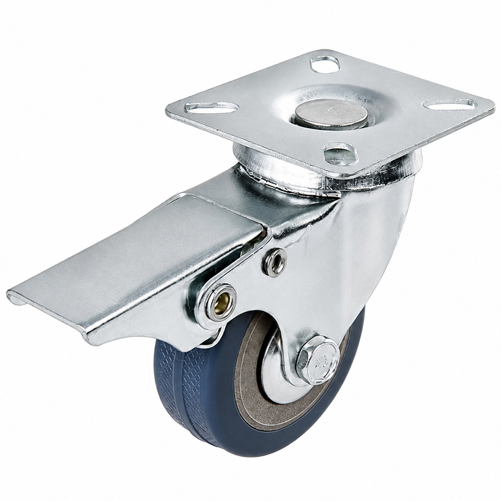 Rueda de goma no marcante con freno y placa 5 cm