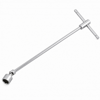 Llave en T articulada 22 mm completa con vástago largo y mango deslizante sobre fondo blanco