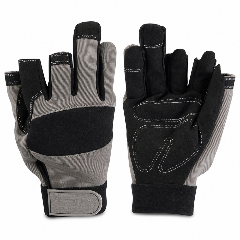 Guantes de mecánico sin dedos talla L con palma reforzada