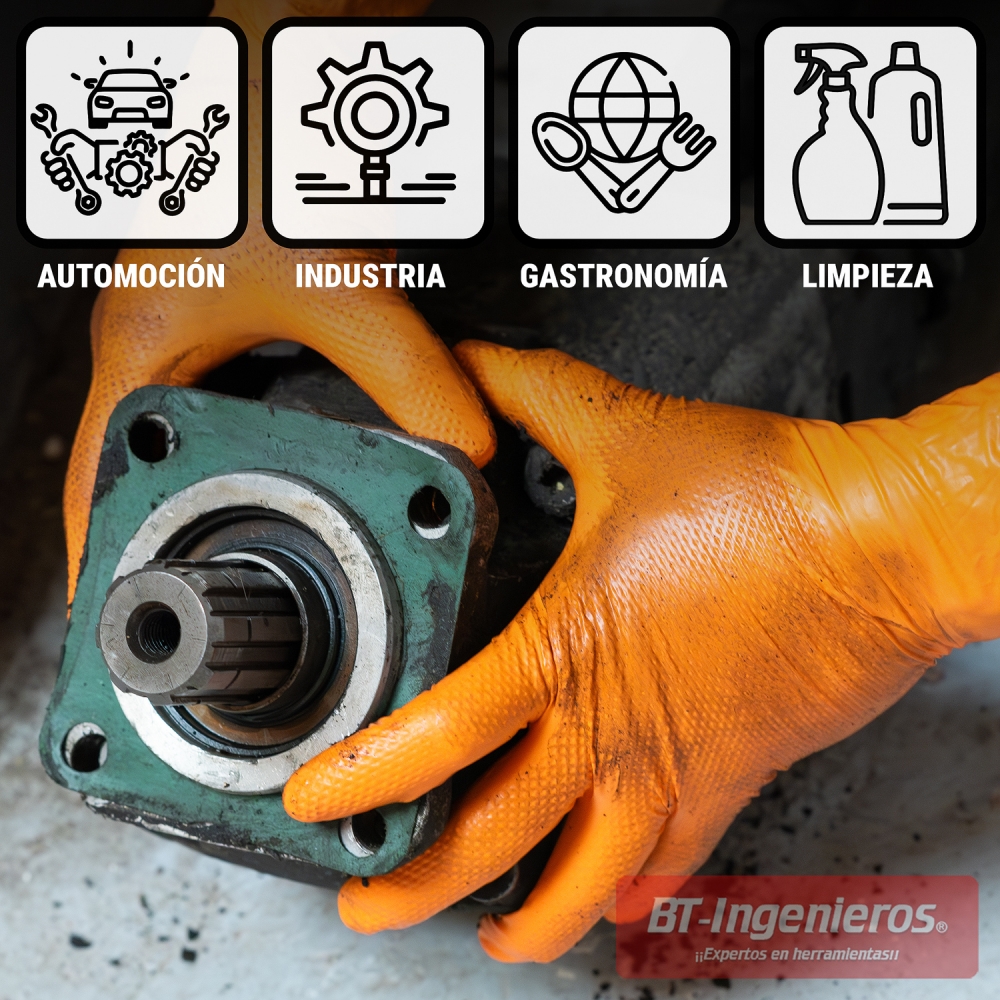 Guantes de nitrilo naranja M para automoción industria y limpieza