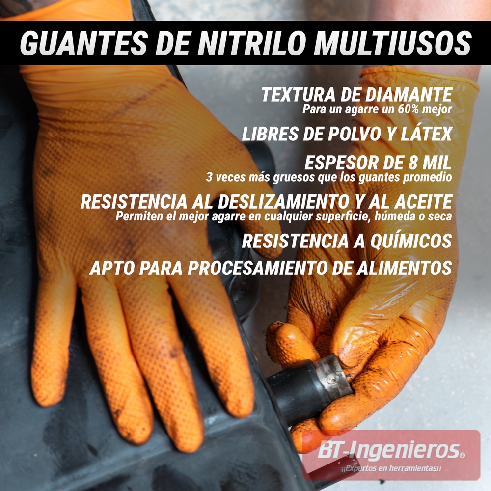 Guantes nitrilo L sin polvo textura diamante 8 mil