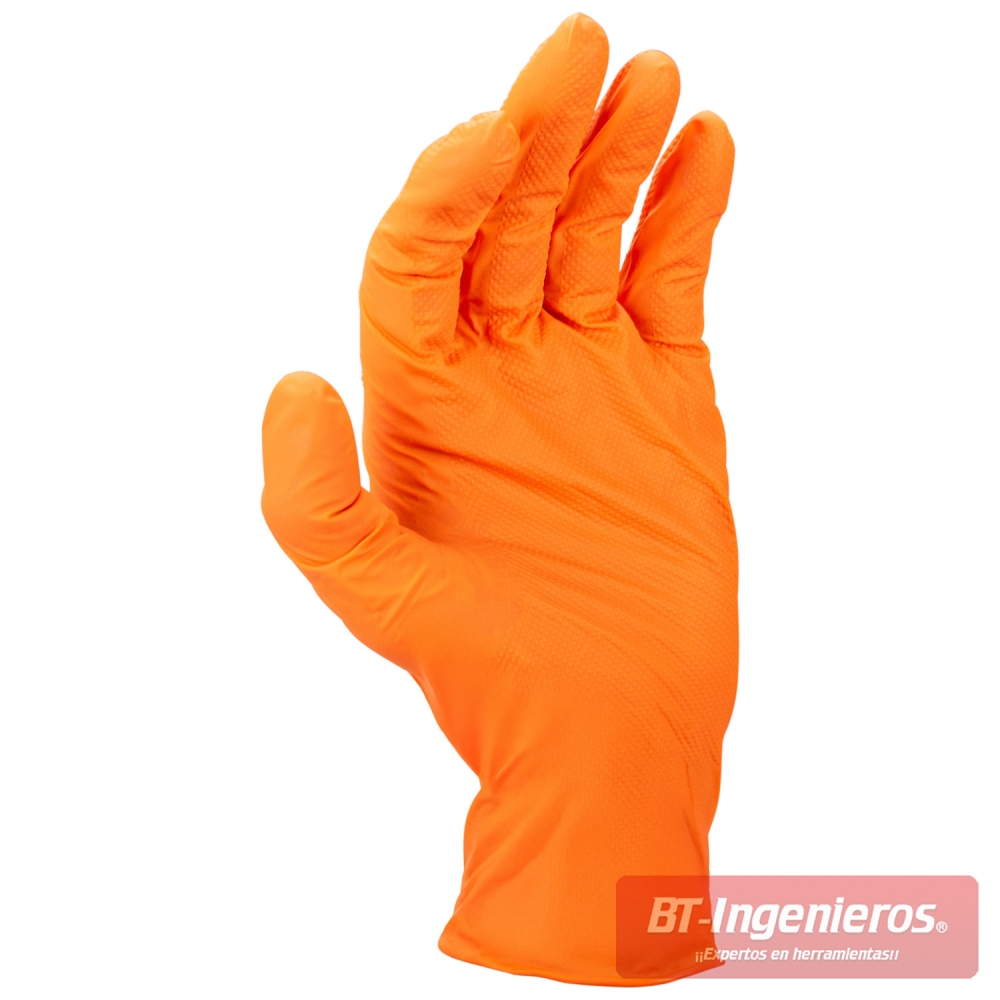 Guante desechable de nitrilo naranja talla L texturizado