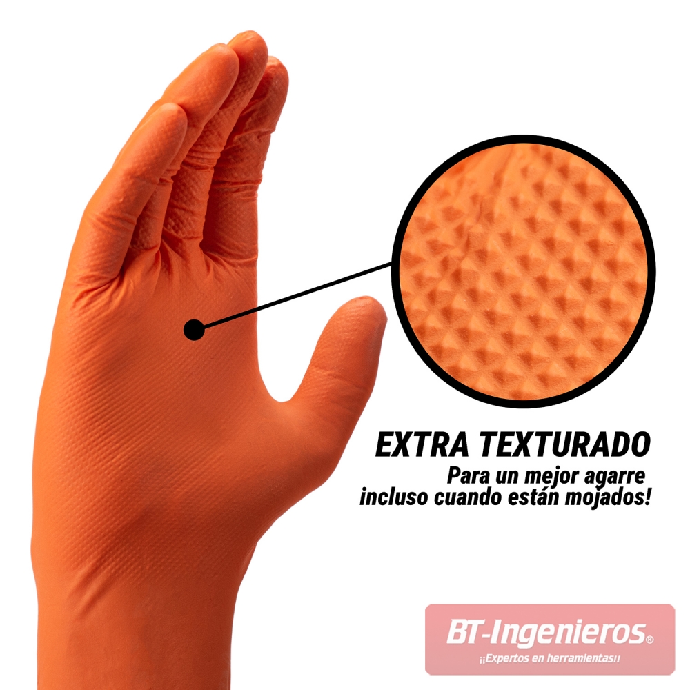 Textura de diamante en guante de nitrilo naranja talla S