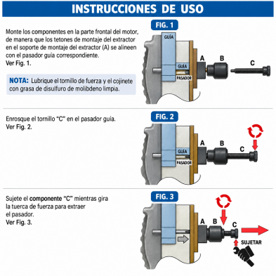 Indicaciones de uso Útil extractor de pasadores guía cadena Mercedes M270 M274