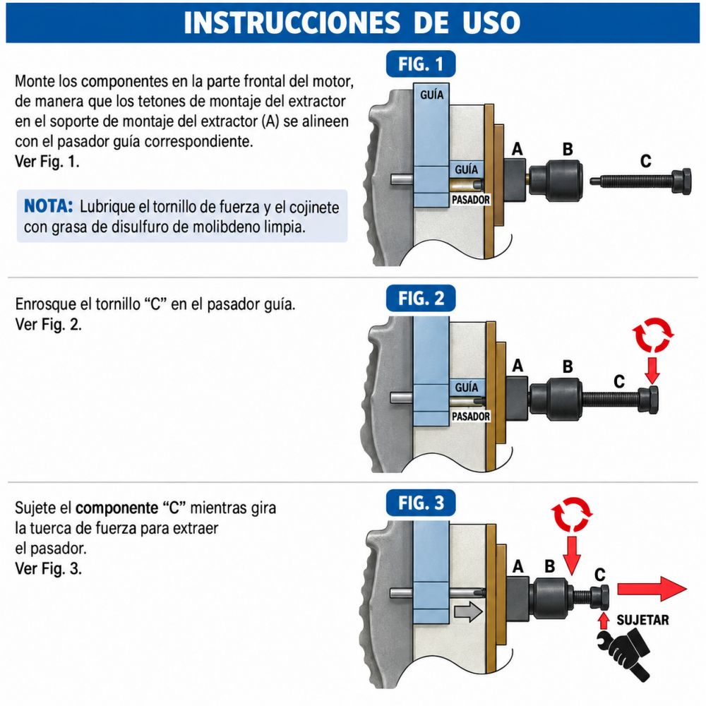 Indicaciones de uso Útil extractor de pasadores guía cadena Mercedes M270 M274