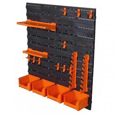 Panel modular Tactix con ganchos soportes y gavetas