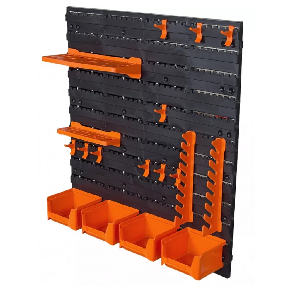 Panel modular Tactix con ganchos soportes y gavetas