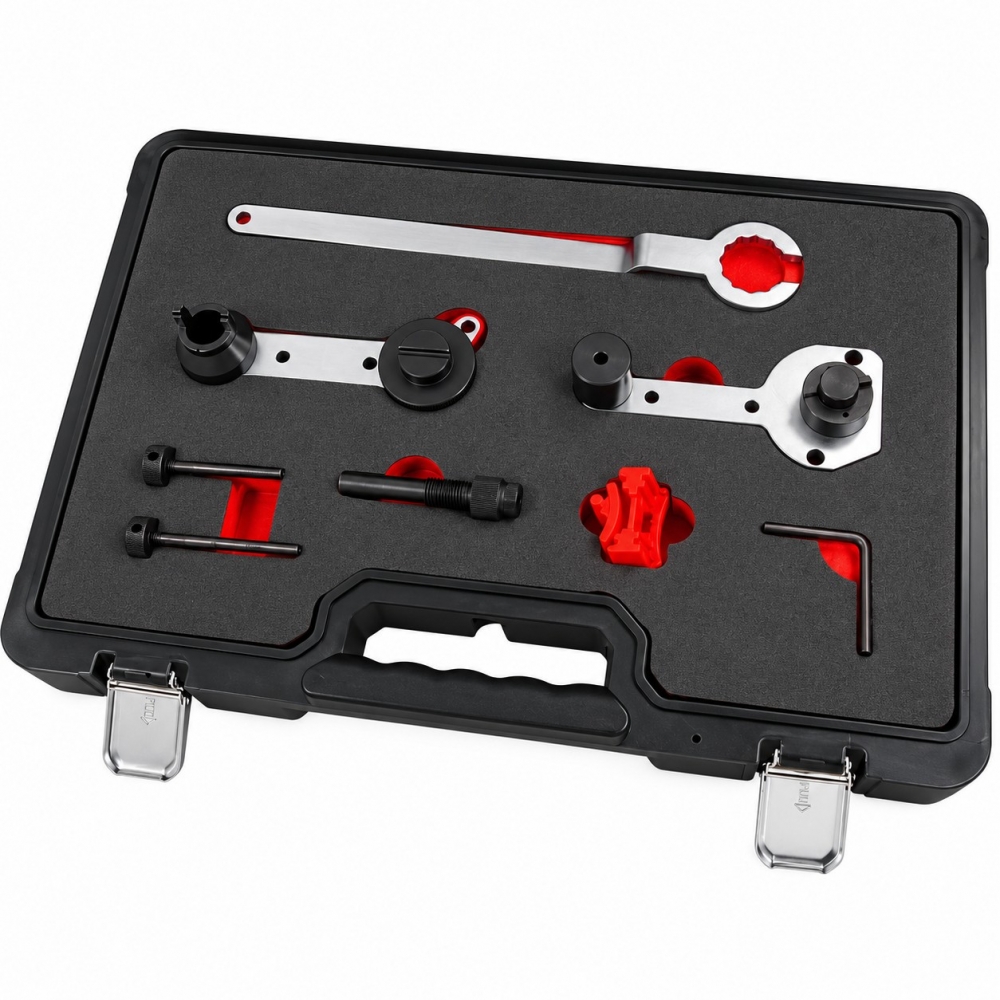 Vista superior del kit de calado VAG TSI con útiles organizados en espuma dentro del estuche.