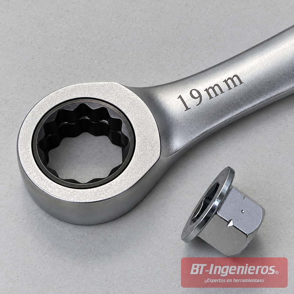 Llave pasante 19 mm con vaso intercambiable para espárragos largos
