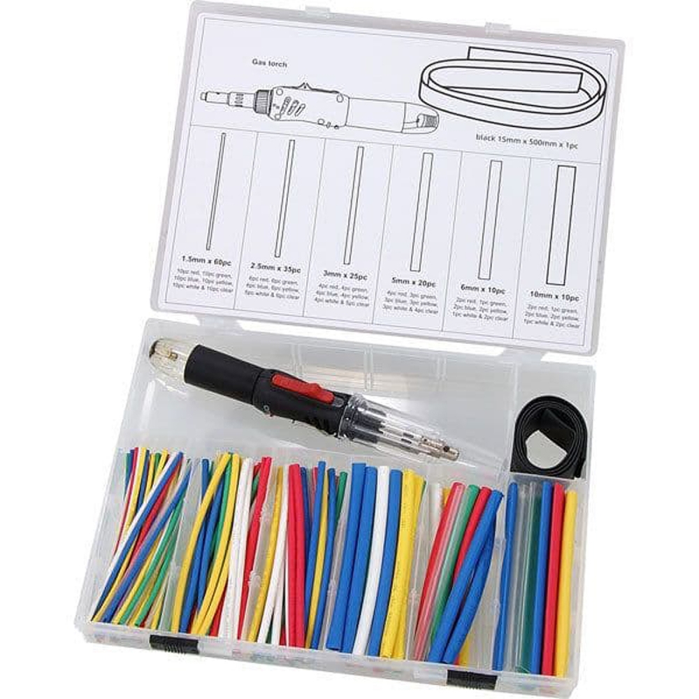 Kit termorretráctil 162 piezas con soplete y caja organizadora