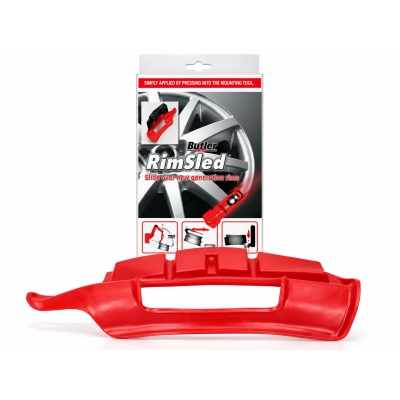 Protector de llanta Butler rojo con embalaje para desmontadora de neumáticos.