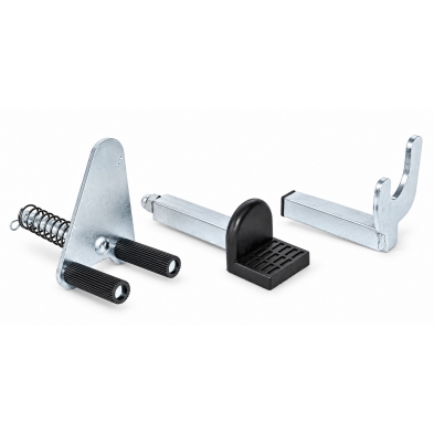 Adaptador tipo horquilla para caballete de moto con soporte metálico regulable.